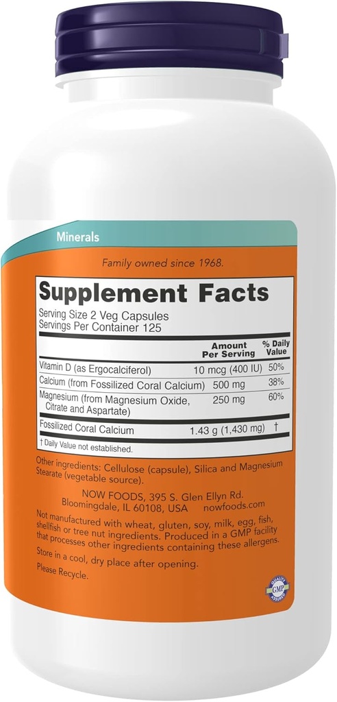NU Kosttilskud, Coral Calcium Plus, Knoglehelbred *, sund pH balance *, 250 Veg kapsler (pakke med 2)