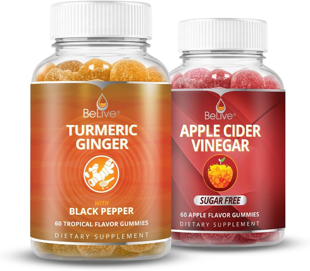 BeLive gurkemeje og Apple Cider Vincious Gummies for Inmune Support, Mobility Support, Detox, Rengøring og fordøjelsessygdomme