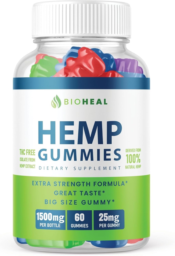 BioHeal Gummies - Officiel Formel - Bioheal Gummies med Hamp Extract Extract Strength Performance Hamp Blend, Great Taste, Bio Heal Big Size Gummy, New 2023 1500mg Per flaske Ny 2023 (60 Gummies)