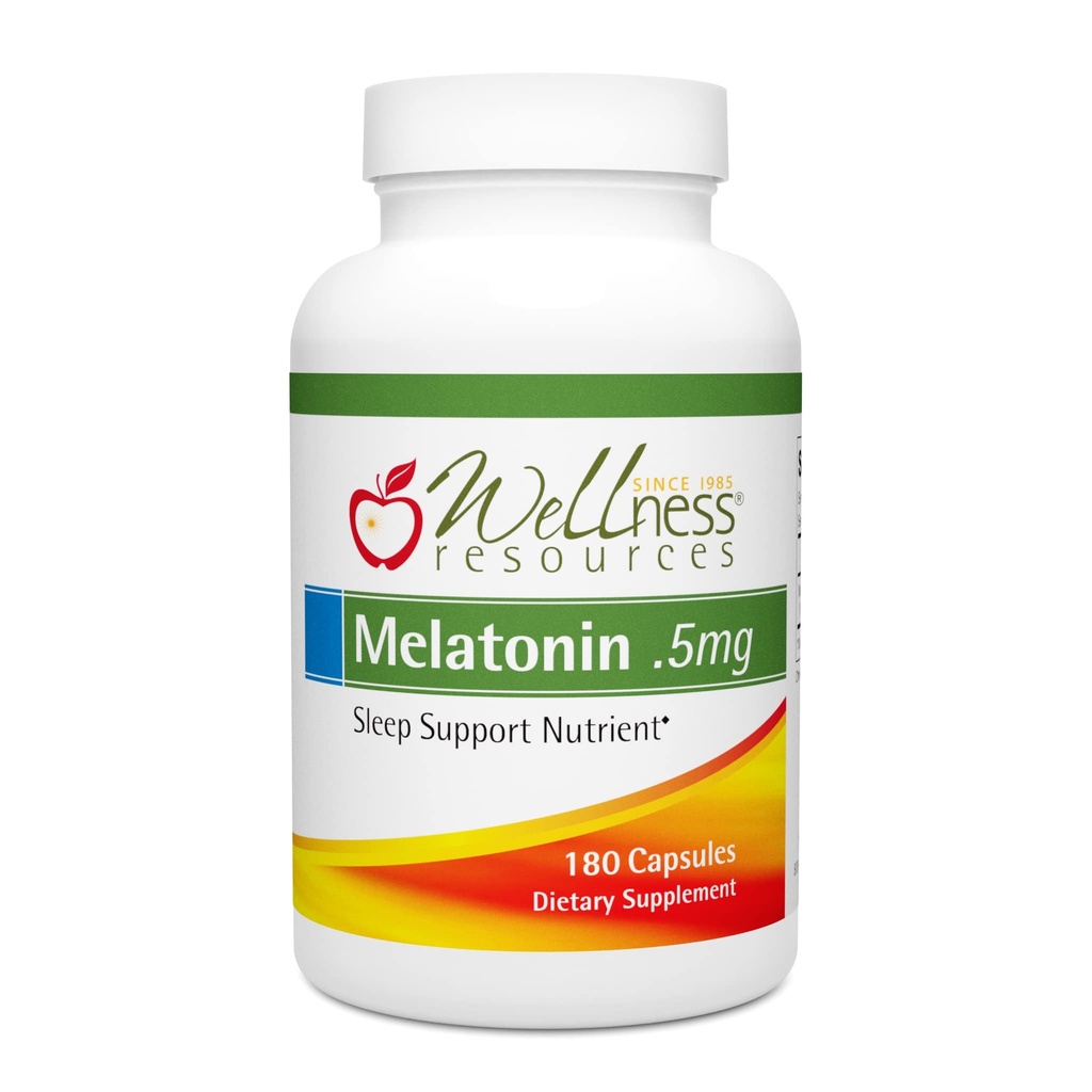 Wellness Resources 0,5 mg Melatonin kapsler - Natural Sleep Support - Gluten Free Sleep Aid, Konserveringsfri, Third- Party Testet, Ingen Tilføjet Sugars Dye Free, 180 Kapsler