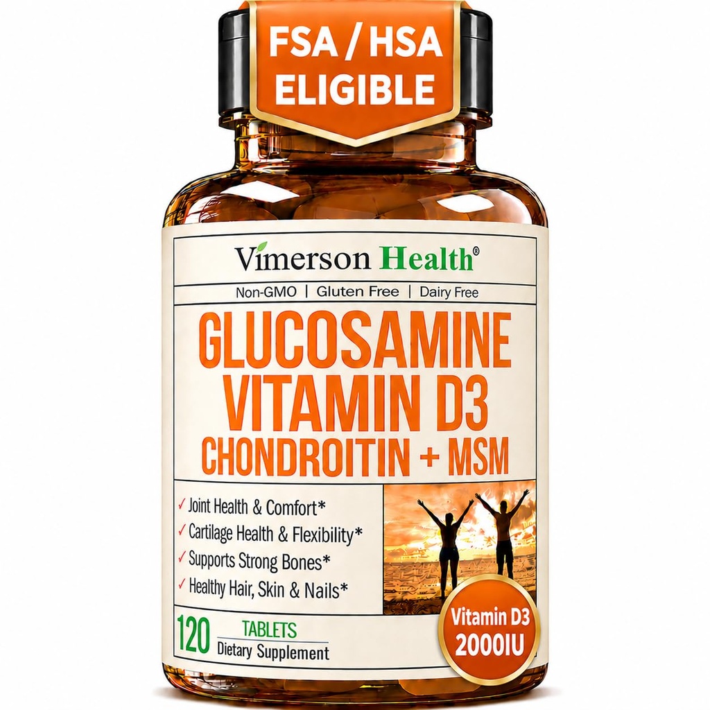 Glucosamin Chondroitin med vitamin D3 2000IE - FSA Støtteberettigede fælles Kosttilskud til mænd og kvinder - Fælles sundhed, hårnegle, ben sundhed & komfort med MSM, Vit D, bromelain & Boswellia - 120 tabletter