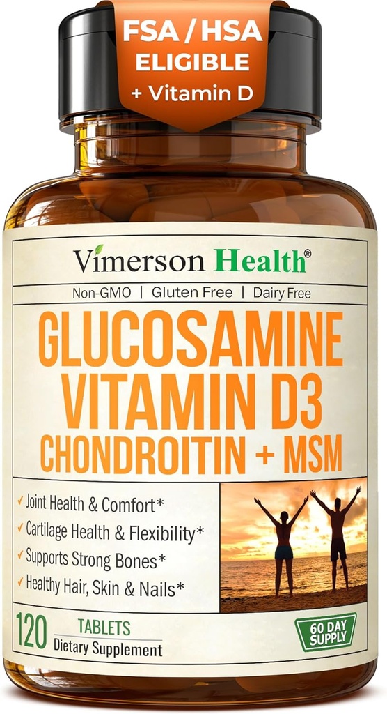 Glucosamin Chondroitin med vitamin D3 2000IE - FSA Støtteberettigede fælles Kosttilskud til mænd og kvinder - Fælles sundhed, hårnegle, ben sundhed & komfort med MSM, Vit D, bromelain & Boswellia - 120 tabletter