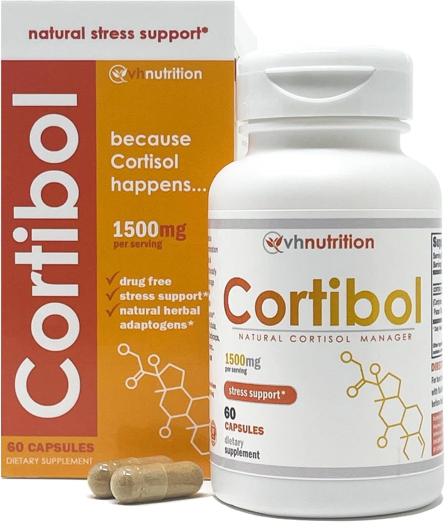 VH Nutrition CORTIBOL | Cortisol Manager* Supplement | Maximum Strength Adrenal Support* for Men and Women | Rhodiola, Cordyceps, and Eleuthero | 60 Capsules