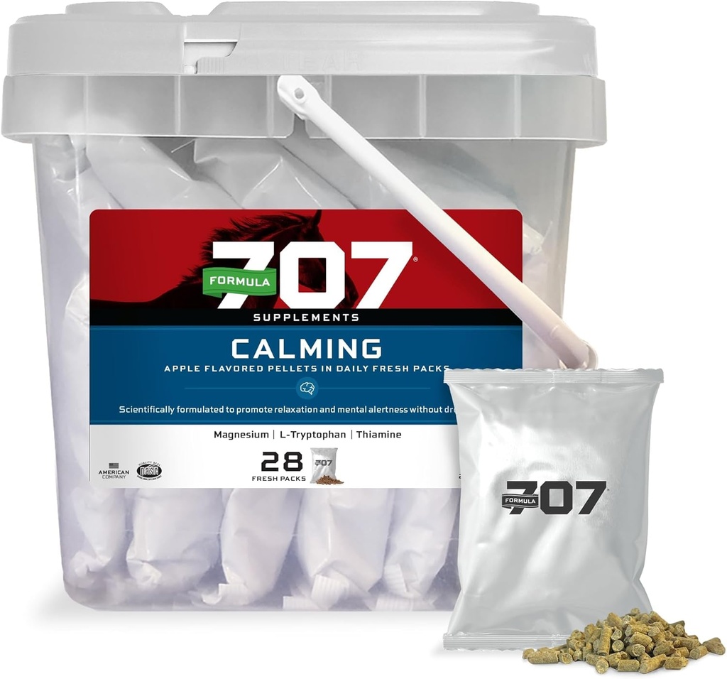 Formel 707 Calming Equine Supplement, Daily Fresh Packs - Angst Relief og forbedret fokus for heste - L- Tryptophan, Thiamin & Magnesium