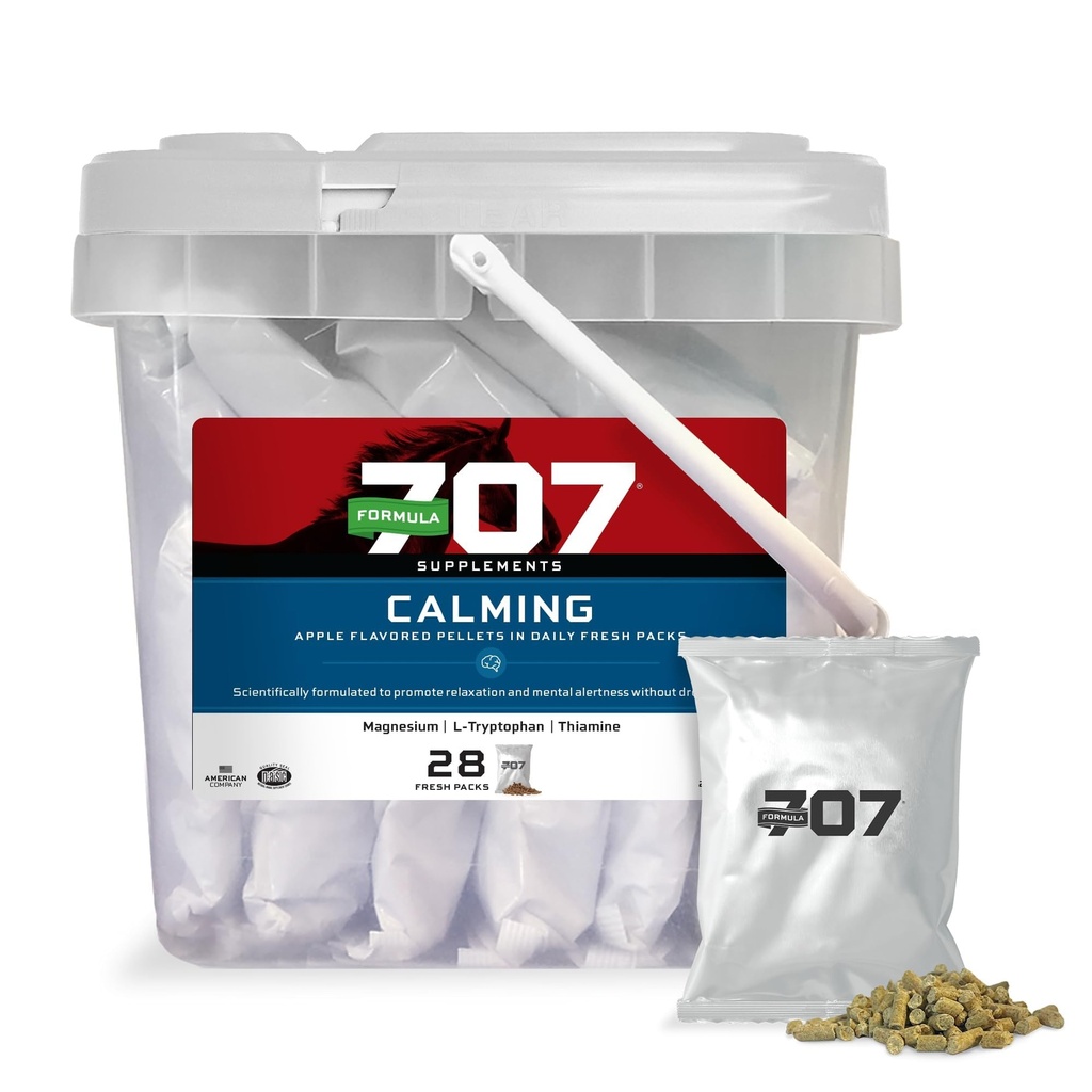 Formel 707 Calming Equine Supplement, Daily Fresh Packs - Angst Relief og forbedret fokus for heste - L- Tryptophan, Thiamin & Magnesium