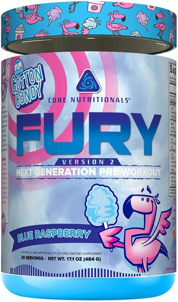 Core Nutritionals Fury V2: Pre-Workout Powder to Maximize Performance in The Gym W/Zum-XR® Caffeine, L-CItruline, and Alpha GPC (40 Scoops) (Fun Sweets™ Blue Raspberry)