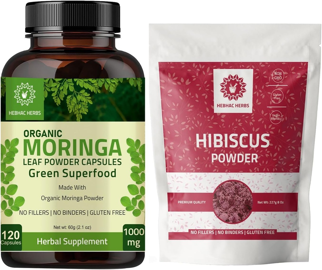 Organic Moringa Kapsler 120 Kapsler 1000mg Hibiscus Pulver 227g