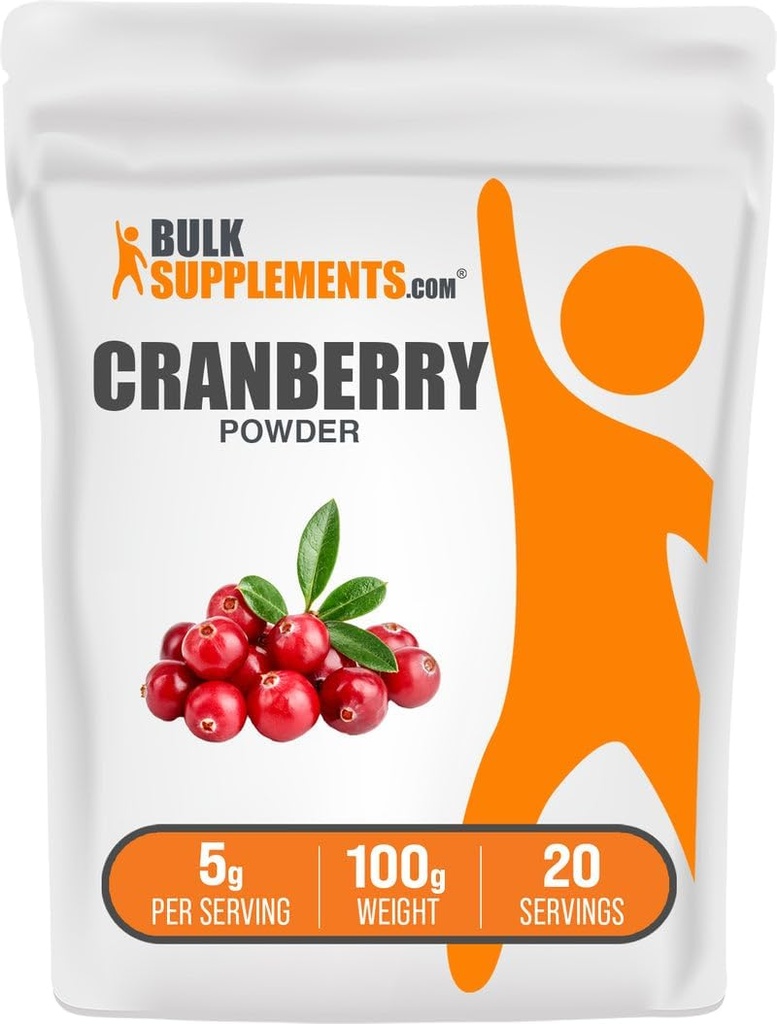 BulkSupplements.com Cranberry Powder - Cranberry Kosttilskud til kvinder og mænd, Air Tørret Cranberries - Usødet & Gluten Free, 5g per Serving, 100g (3,5 oz) (Pack of 1)