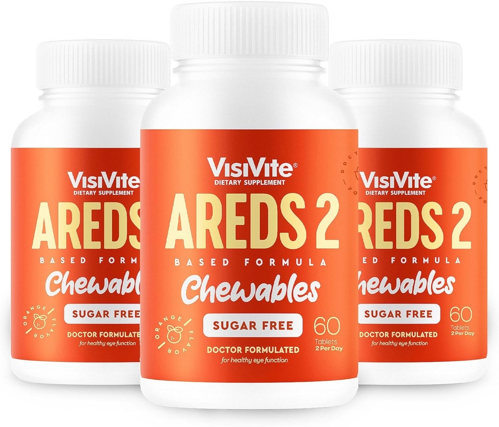 AREDS 2 Sugar- Free Eye Vitaminer - Alternativ til Lutein Gummies for Eye - Lutein for Eye Health - Premium Sugar- Free Eye Vitaminer - (tyggetabletter) Pakning med 3