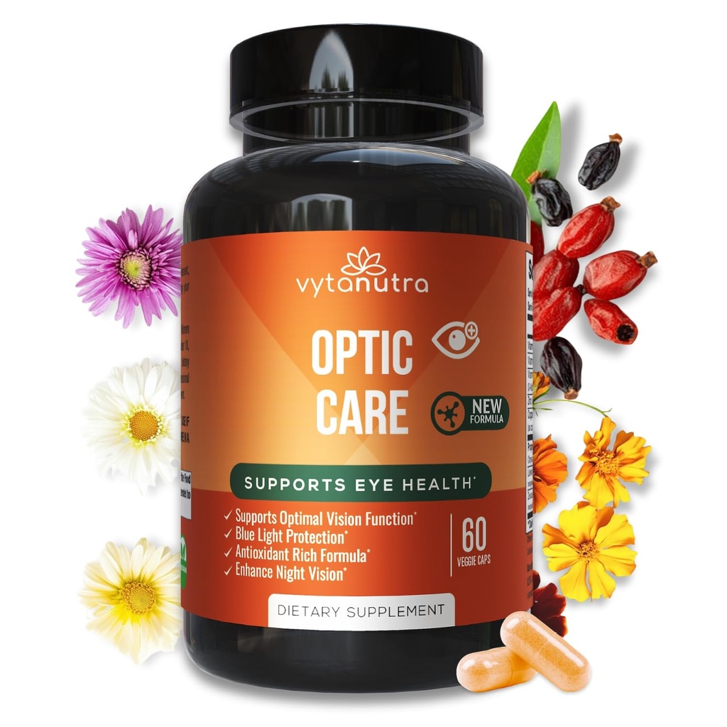 Optisk pleje Eye Vitamin - Lutein, Zeaxanthin, Vitamin A C E, Zink, Kobber - Antioxidant & Mikronutrient Formel med Chrysanthemum & Goji Berry for Vision Support & Eye Strain Relief - 60 kapsler