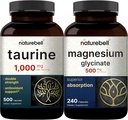NatureBell Magnesium Glycinat Capsules 500mg & Taurine Capsules 1.000mg Per Serving Bundle Pack Note 124; Chelated & Renset Mineral Note 124; Essential Aminoacids Supplement