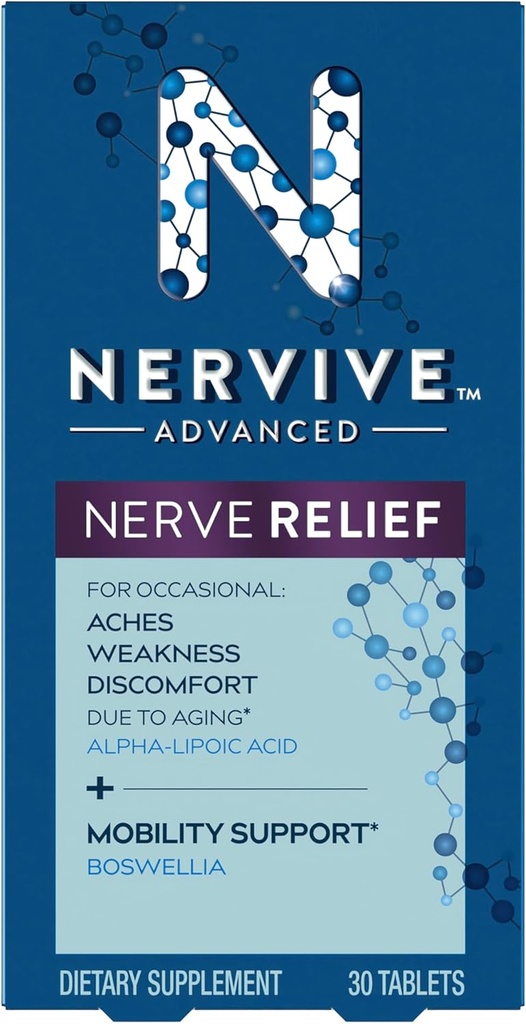 Nervive Advanced Nerve Relief + Mobility, with Alpha Lipoic Acid to Help Reduce Nerve Aches, Weakness, & Discomfort*† and Boswellia to Promote Mobility*, Vitamins B12,B6,B1, 30 Tablets