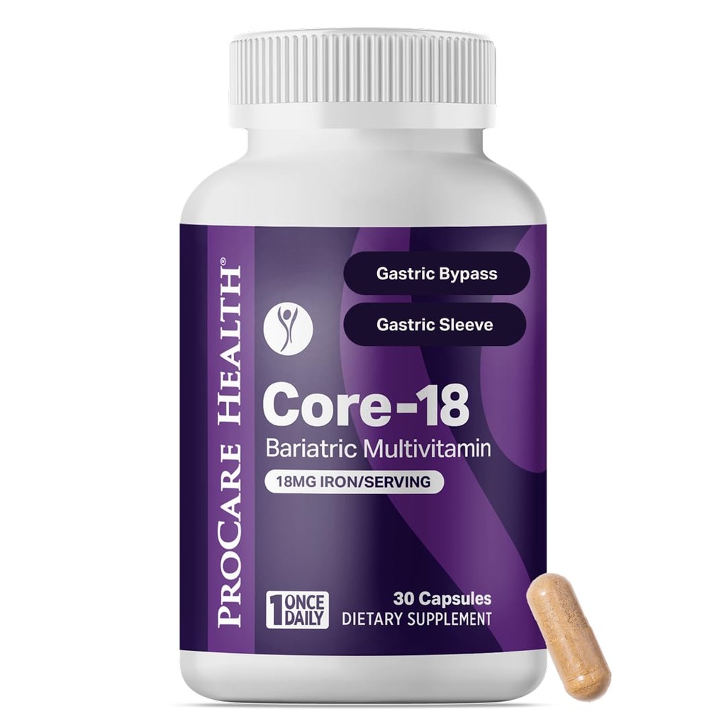 ProCare Health Bariatric Multivitamin med jern 18 mg (30 Let at synke kapsler) - Post Op Bariatrical Vitaminer for Gastric bypass piller - must haves for Sleeve Patienter (1 måned Tilgang)