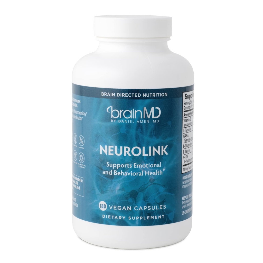 Dr. Amen BrainMD NeuroLink - 180 kapsler - fremmer optimal hjernefunktion, fokus og koncentration - Gluten Free - 45 Serveringer