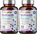 biophix B-3 Nicotinamid 500 mg 180 Caps 2 Pack - Nicotinsyre Niacin Natural Flush- Free Vitamin Formel - Understøtter hud celle sundhed
