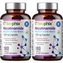 biophix B-3 Nicotinamid 500 mg 180 Caps 2 Pack - Nicotinsyre Niacin Natural Flush- Free Vitamin Formel - Understøtter hud celle sundhed