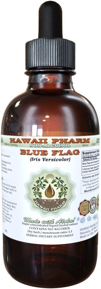 Blue Flag Alkohol- Free Liquid Extract, Organic Blue Flag (Iris versicolor) Tørret Root Glycerit Hawaii Pharm Natural Herbal Supplement 2 oz