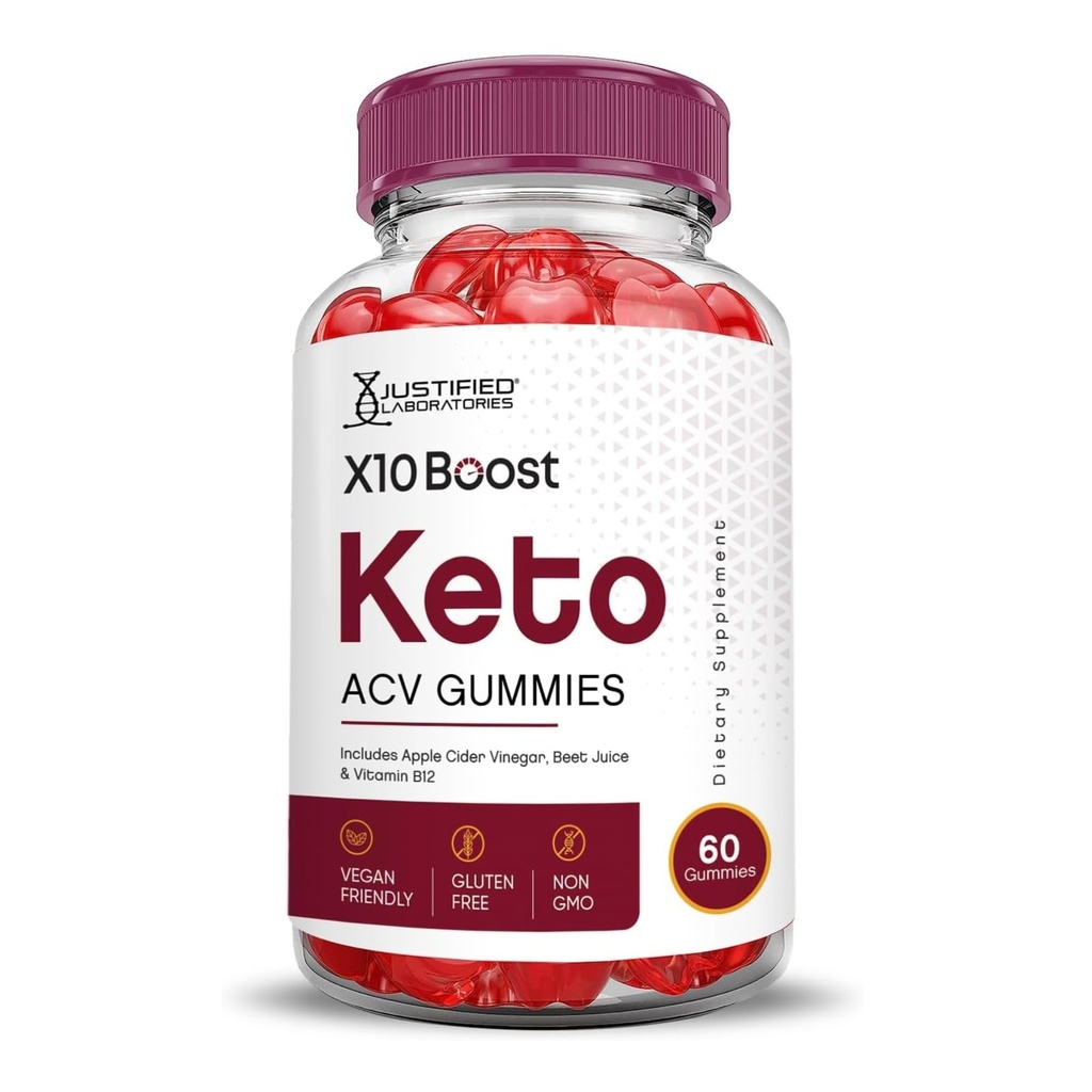 Justified Laboratories X10 Boost Keto ACV Gummies (1000 mg) - 60 Count - Formulated with Apple Cider Vinegar, Folate & Vitamin B12 - Non-GMO, Vegan, Gluten Free - 30 Servings
