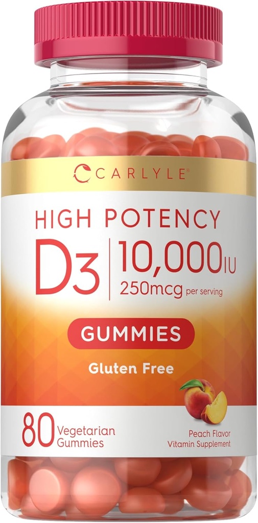Carlyle Vitamin D3 10000iu Gummies for admirals124; 80 Greve Budd124; Peach flavored Gummy