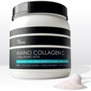 Amino Collagen C med Hyaluronsyre (60 Servere _ 16oz _ 456g) - Non-GMO Marine Collagen Peptider - Hydrolyzed Powder - Unflavored - No Sugar - For Firm Skin, Hydration, Sunde Joints og Gut.