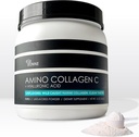 Amino Collagen C med Hyaluronsyre (60 Servere _ 16oz _ 456g) - Non-GMO Marine Collagen Peptider - Hydrolyzed Powder - Unflavored - No Sugar - For Firm Skin, Hydration, Sunde Joints og Gut.