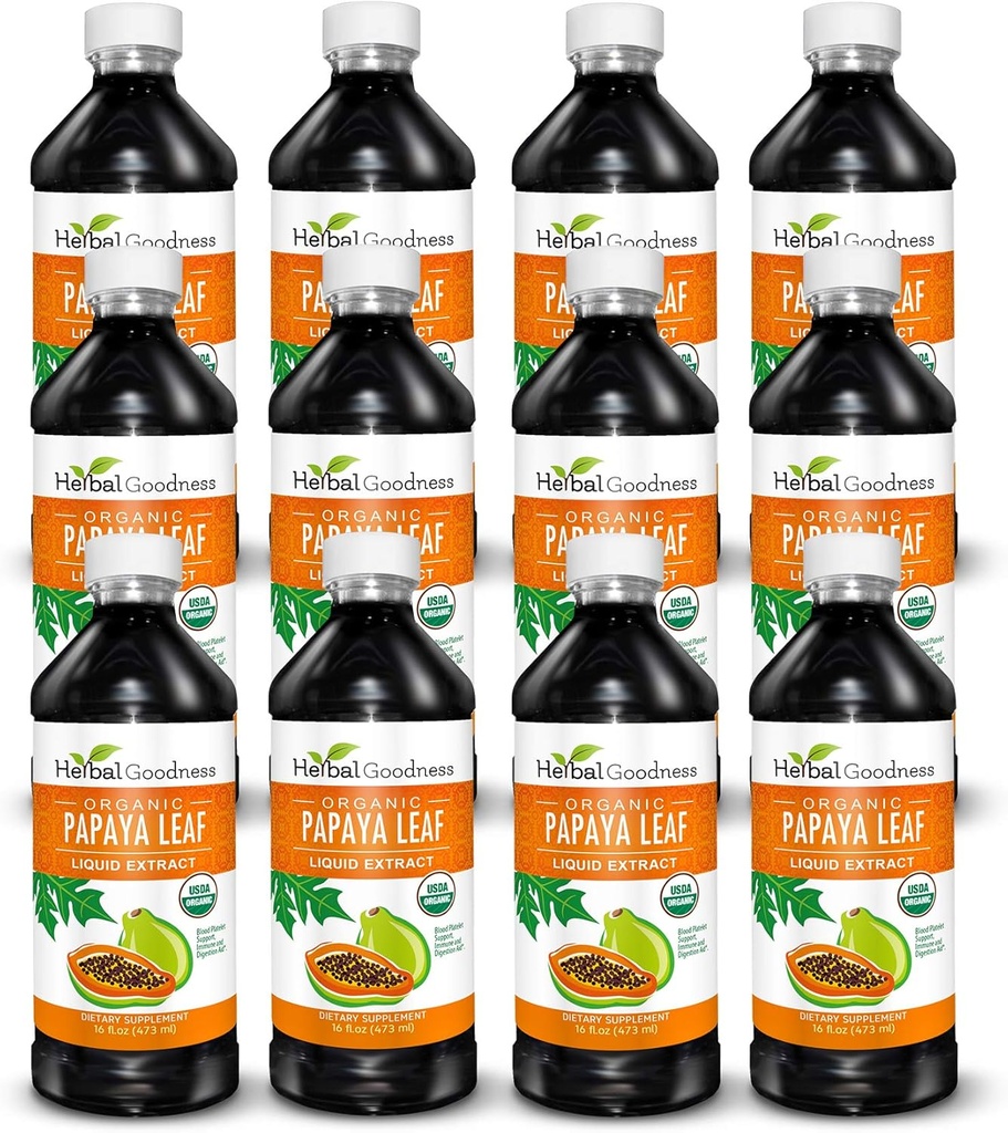 Papaya Leaf Extract Blood Platelet Support - 15X Strength - Natural Platelet Booster & fordøjelsesstøtte - Organic Liquid Extract - 16oz Juice - sag Qty (12) - Herbal Godhed
