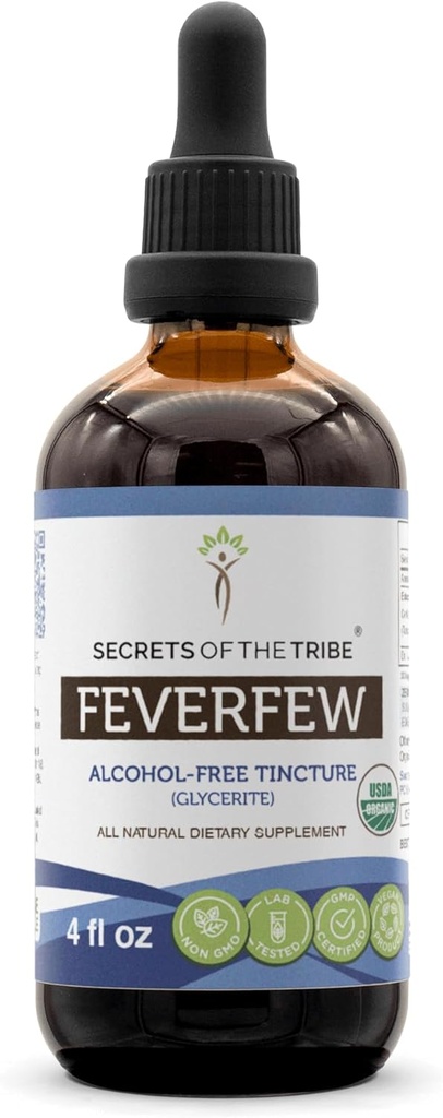 Secrets of the Tribe Fevermoney USDA Organic Measures 124; Alcohol- Free Extract, High- Potency Herbal Drops Measures 124; Lavet af 100% Certified Organic Feasures (Tanacetum parthenium) Tørret Herb (4 oz)