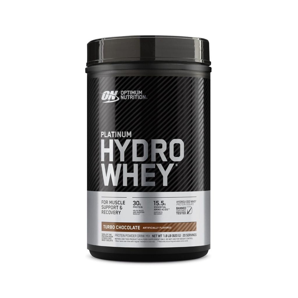 Optimum Nutrition Platinum Hydrovalle Protein Powder, 100% Hydrolyzed Whey Protein Isolate Powder, Smag: Turbo Chokolade, 20 Servere, 1,8 Pounds (Packaging May Vary)