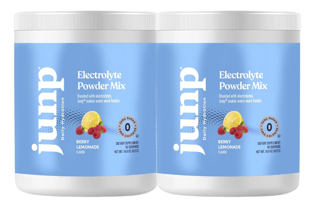 JUNP Electrolytes Powder No Sugar No Carbs - Fresh Berry Lemonade Keto Drink Mix - Kalium & Salt Electrolyte Hydration Powder Zero Calorie Sugar Free Electrolyte Powder, 90 Servering (pakke af 2)