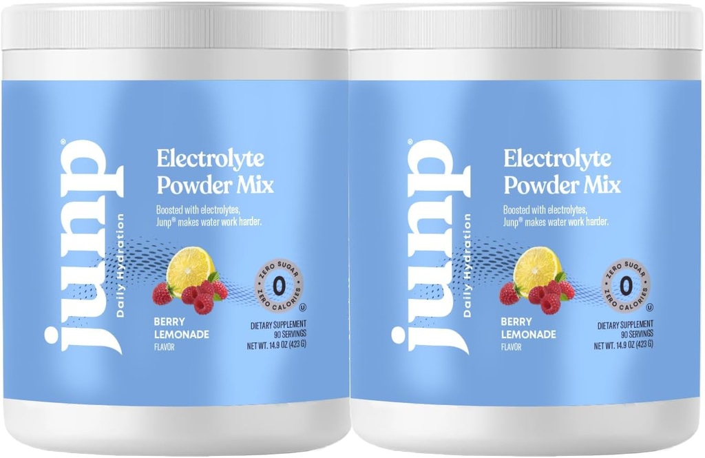 JUNP Electrolytes Powder No Sugar No Carbs - Fresh Berry Lemonade Keto Drink Mix - Kalium & Salt Electrolyte Hydration Powder Zero Calorie Sugar Free Electrolyte Powder, 90 Servering (pakke af 2)