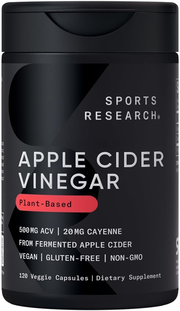 Sportsforskning Apple Cider Vincils med Cayenne Pepper Budd124; Fremstillet af Organic Gæret Apple Cider - non-GMO projekt Verified & Vegan Certified (120 Veggie Capsules)