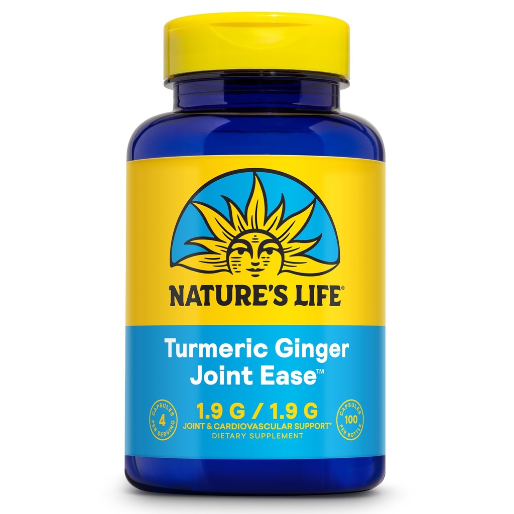 Nature 's Life Turmeric Ingefær Joint Ease Dex124; Non- GMO Dex124; 100 Gelatine Kapsler