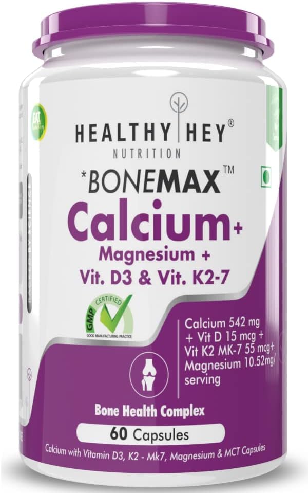 Calcium med magnesium, vitamin D3 & vitamin K2- Mk7 - BoneMax - Knoglehelbredskompleks - 60 vegetabilske kapsler