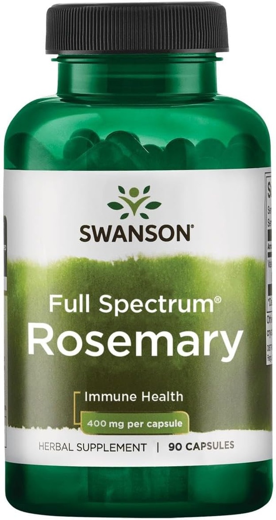 Swanson Full Spectrum Rosemary - Herbal supplement Fremme immunforsvar - Naturlig formel til at hjælpe med at forsvare kroppen & støtte Samlet wellness - (90 kapsler, 400mg hver)