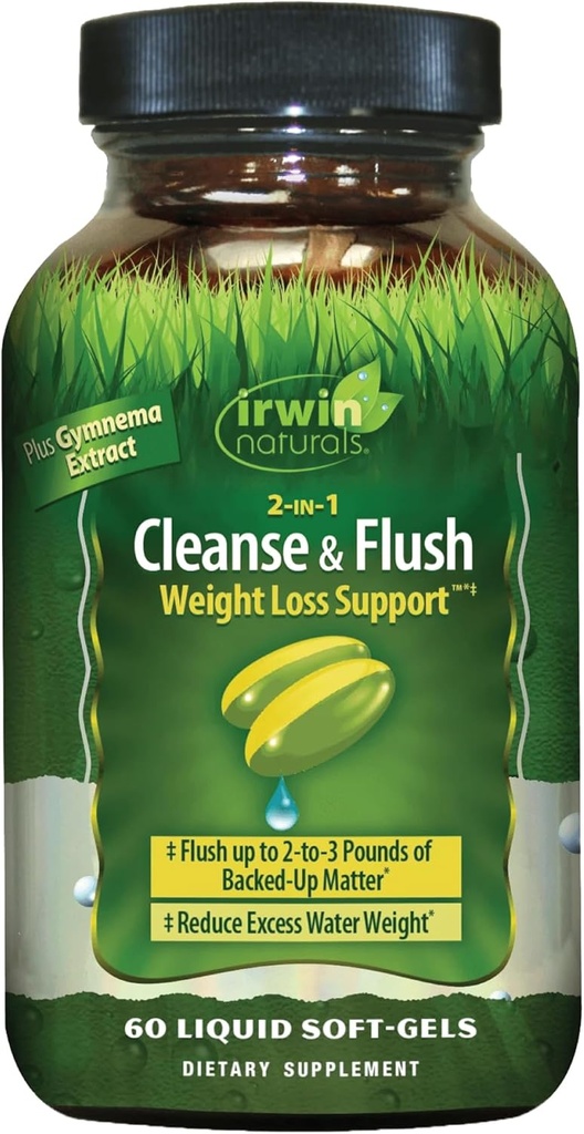 Irwin Naturals 2- in-1 Rense & Flush Vægttab Support - 60 Flydende Soft- Gels - Flushes fordøjelsesspor & Reduces Bloating - 30 Total Servering