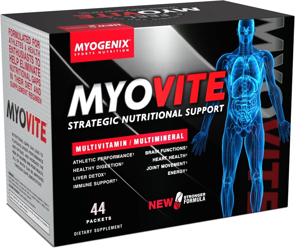 Myogenix Myovite Multivitamin - Dagligt tillæg - Designet til atleter - Understøtter Joint, Heart, og fordøjelsessygdomme - Højtydende Vitaminer for mænd og kvinder - 44 praktiske pakker