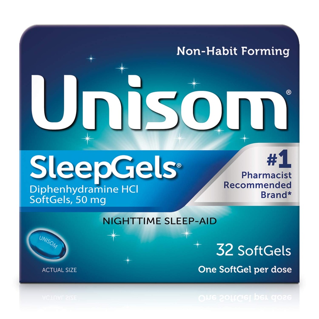 Unisom SleepGels, Nighttime Sleep- aid, Diphenhydramin HCI 50 mg, 32 SoftGels