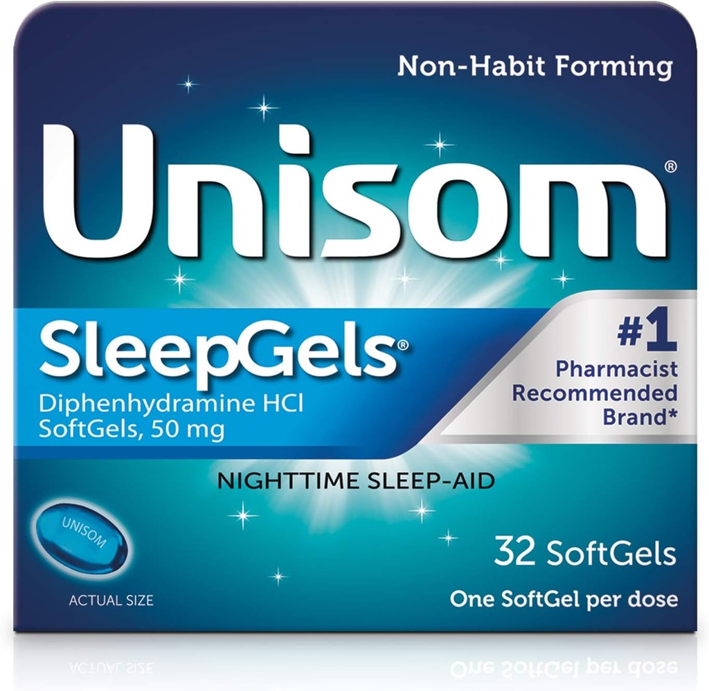 Unisom SleepGels, Nighttime Sleep- aid, Diphenhydramin HCI 50 mg, 32 SoftGels