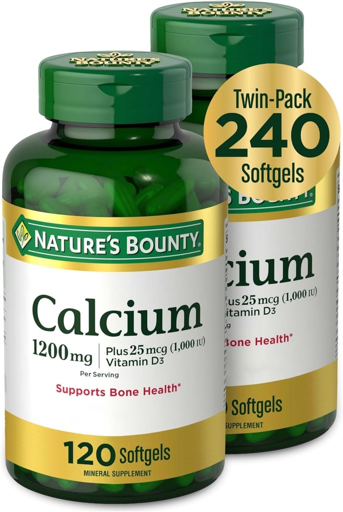 Nature 's Bounty Calcium 1200 mg med vitamin D3 - ben sundhed softgel, calcium og D-vitamin supplement, 120 Ct (2 - Pack)