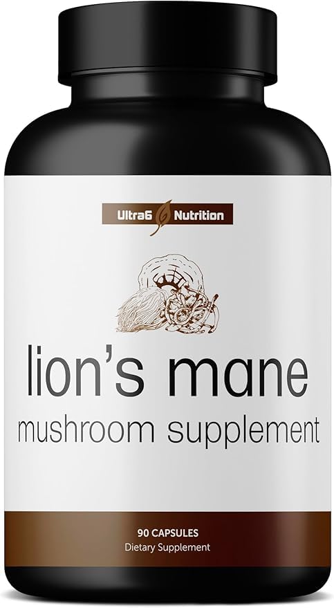 Ultra6 Nutrition Organic Lions Mane Capsules - Lions Mane Supplement with Reishi, and Cordyceps - Immune Health & Cognitive Supplement for Adults (90 Veggie Capsules)