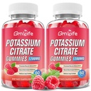 2 Pack Kalium Citrate Gummies, High Kalium Supplement Gummies 1200mg Support Leg Cramp & Muscle Health, Kalium Gummies for voksne & Børn, Vegan, Raspberry Flavor 120 Greve