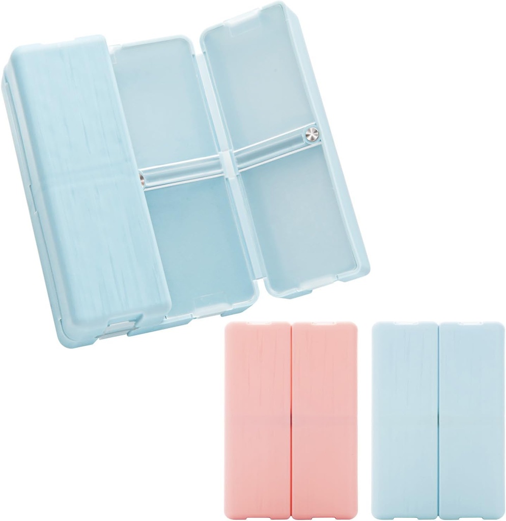 Lille Daily Pill Organizer (2 Pack), 7 Sammenlignende Magnetiske Pill Organizer Travel Pill Box Portable Pill Case for Purse støvtæt Medicin Vitamin Box, Fish Oil og Supplement Box (Blå, Pink)