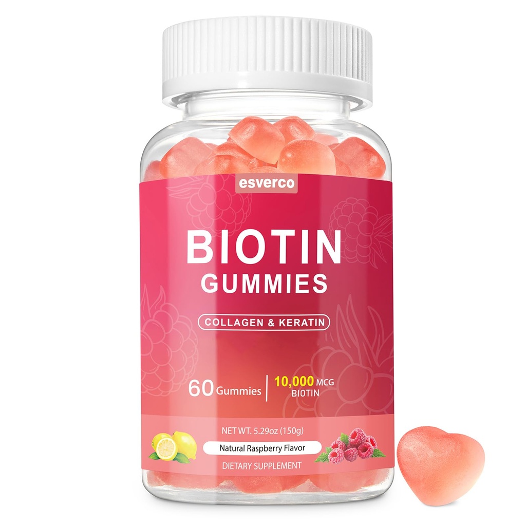 Biotin 10000mcg Keratin Collagen Gummies Kosttilskud Hårnegle Vitaminer Daglig hårvækst & Styrker Gummies til kvinder Vegan Biotin og C-vitamin Gummy 60 Greve