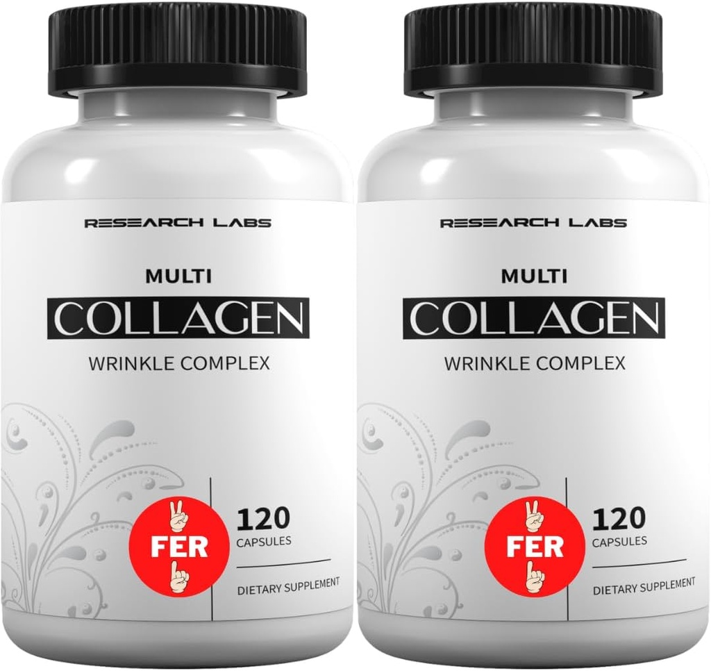 Forskning Labs 2 for 1 Promo 240 Collagen piller - 6000 mg per dag. Græs Fed Anti- Aging Support for Skin, Joints, Tendons, Bones, Hår og Nails. Paleo Friendly. Collagen Peptider pulver supplement...