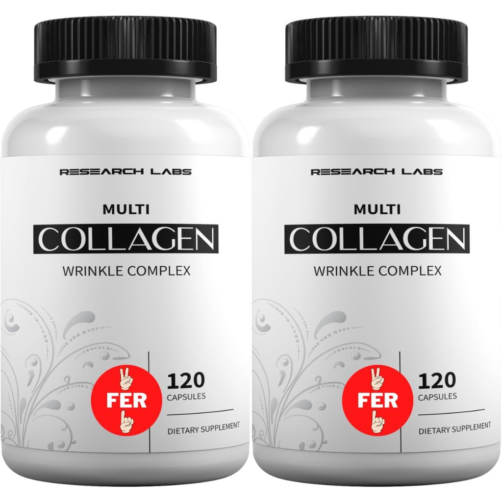 Forskning Labs 2 for 1 Promo 240 Collagen piller - 6000 mg per dag. Græs Fed Anti- Aging Support for Skin, Joints, Tendons, Bones, Hår og Nails. Paleo Friendly. Collagen Peptider pulver supplement...