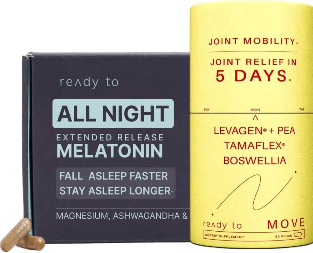 Joint Relief & Sleep Set Note 124; Sleep & Joint Support med Melatonin, Ashwagandha, Tamaflex ® Turmerisk, og Pea Buddy 124; Restaured Sleep & Joint Supplements Pack
