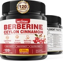 Berberine tillæg Organic 1500mg med Ceylon kanel Bitter Melon, Liposomal Berberine HCL Complex Kosttilskud, immunforsvar & fordøjelsesstøtte - non-GMO, Organic, Vegan Berberine Kapsler 120Cts
