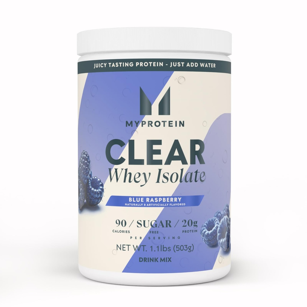 Myprotein Clear Whey Isolate Protein Powder, 1.1 Lb (20 Servere) Blå Hindbær, 20g Protein per Servering, Naturlig Smagsfyldt Drink Mix, Dagligt Proteinindtag for Superior Performance