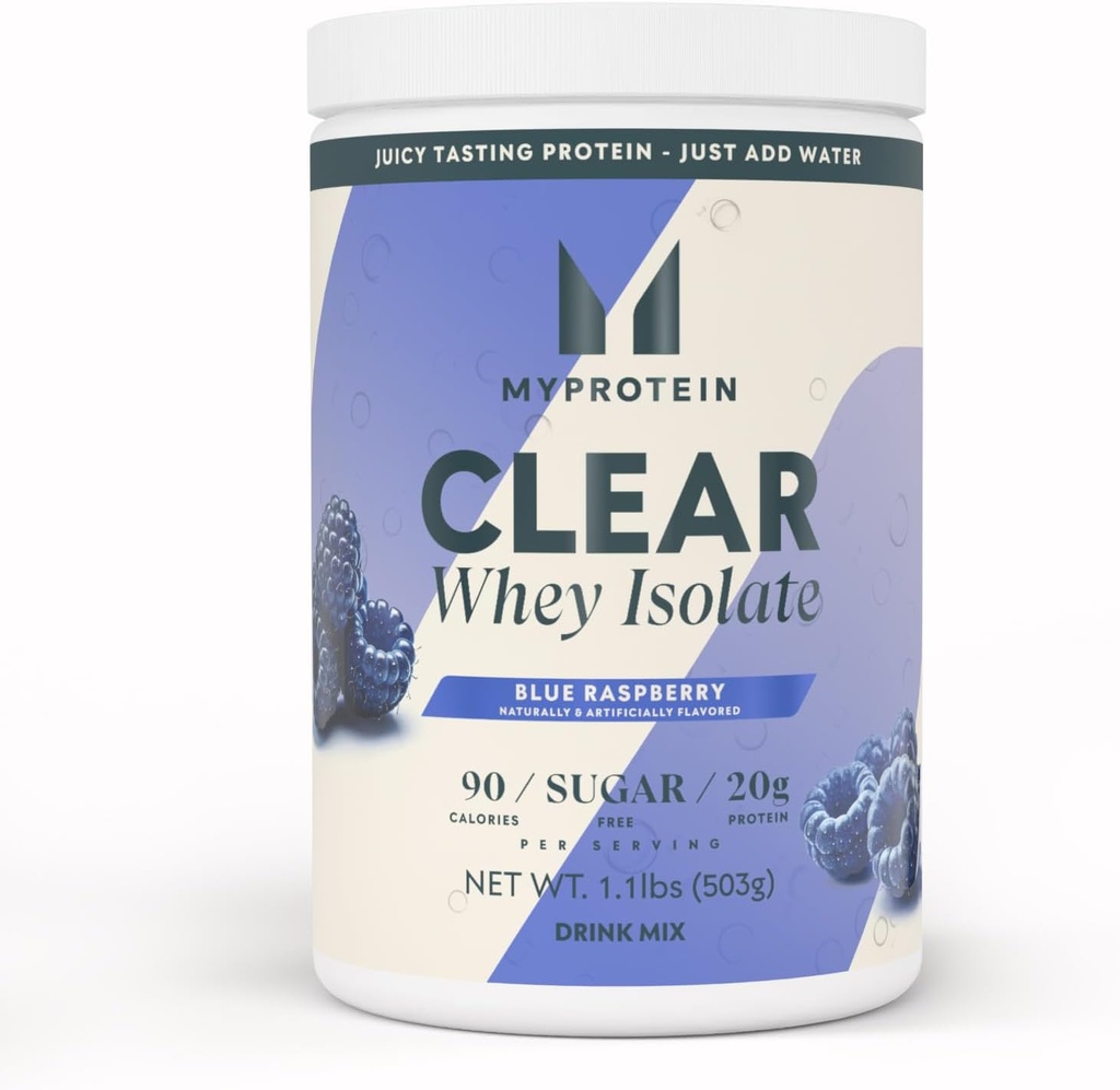 Myprotein Clear Whey Isolate Protein Powder, 1.1 Lb (20 Servere) Blå Hindbær, 20g Protein per Servering, Naturlig Smagsfyldt Drink Mix, Dagligt Proteinindtag for Superior Performance