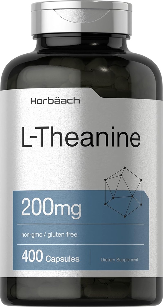 Horbäach L Theanine | 200mg | 400 Capsules | Value Size | Non-GMO, Gluten Free Supplement
